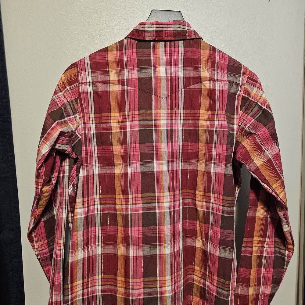 Wrancher by Wrangler Pearl Snap Shirt Women’s Large Plaid Metallic Threading - Picture 6 of 8